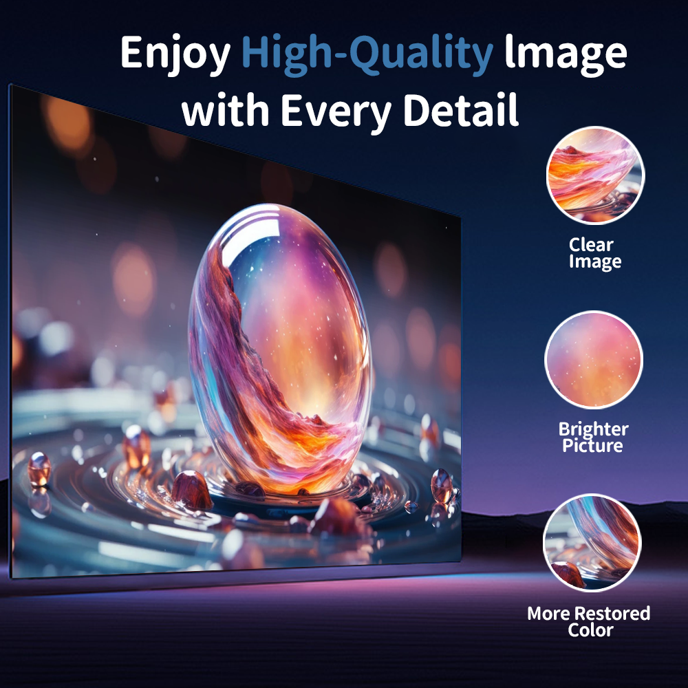 Advertisement for high-quality image display with a crystal ball on a screen.