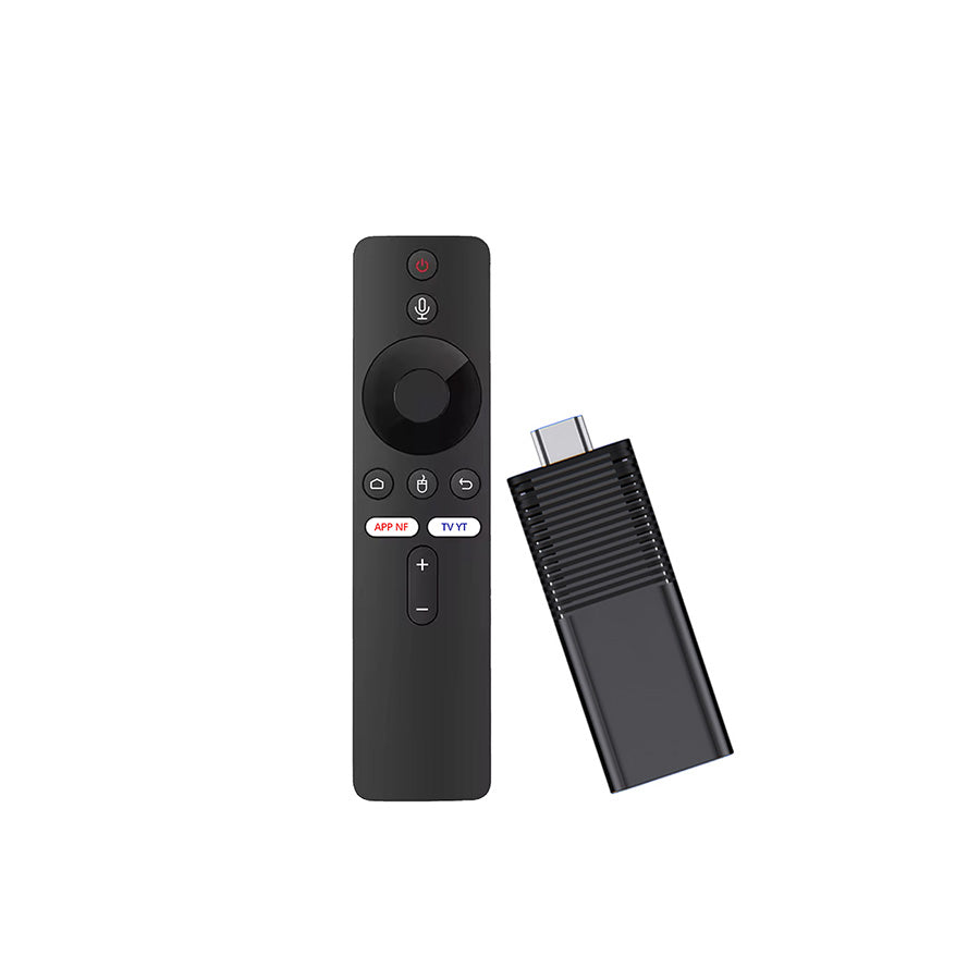 Slim black I96D1 TV stick featuring a compact design with heat dissipation fins, designed for easy connection to smart TVs via HDMI, supporting 4K Ultra HD streaming, WiFi, and multiple streaming apps for enhanced home entertainment.
