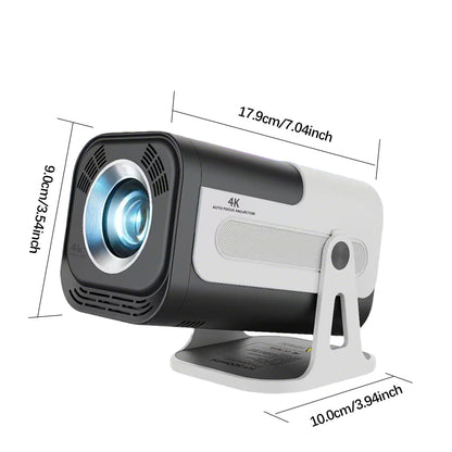 Projector with dimensions labeled on a white background
