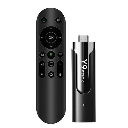 M98-Y9 TV stick media player with compact design and remote control, perfect for streaming TV shows, movies, and accessing apps on your smart TV for enhanced entertainment.