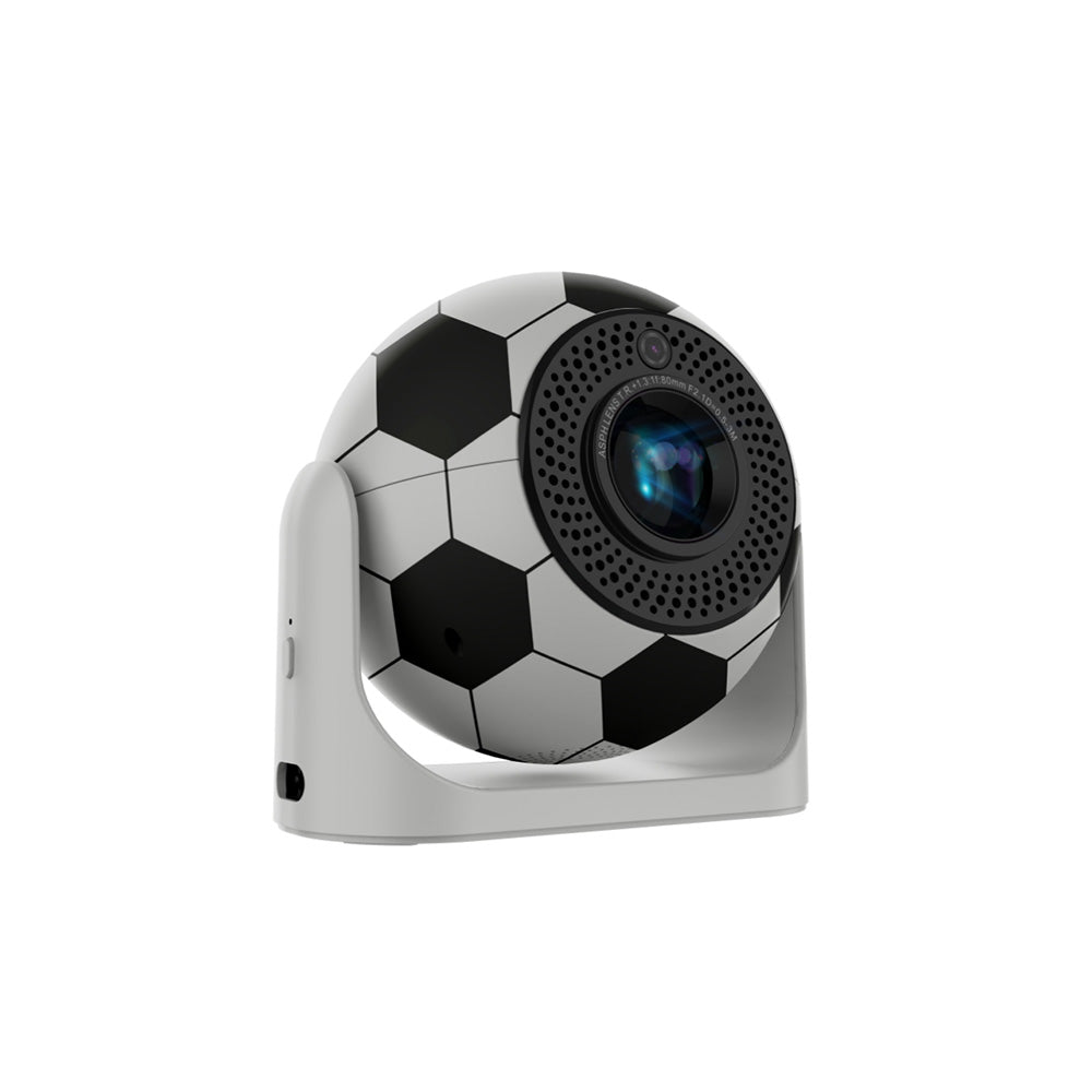 Compact soccer ball-style projector JY360 with wide-angle lens, ideal for sports events, outdoor parties, and home entertainment.