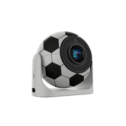 Compact soccer ball-style projector JY360 with wide-angle lens, ideal for sports events, outdoor parties, and home entertainment.