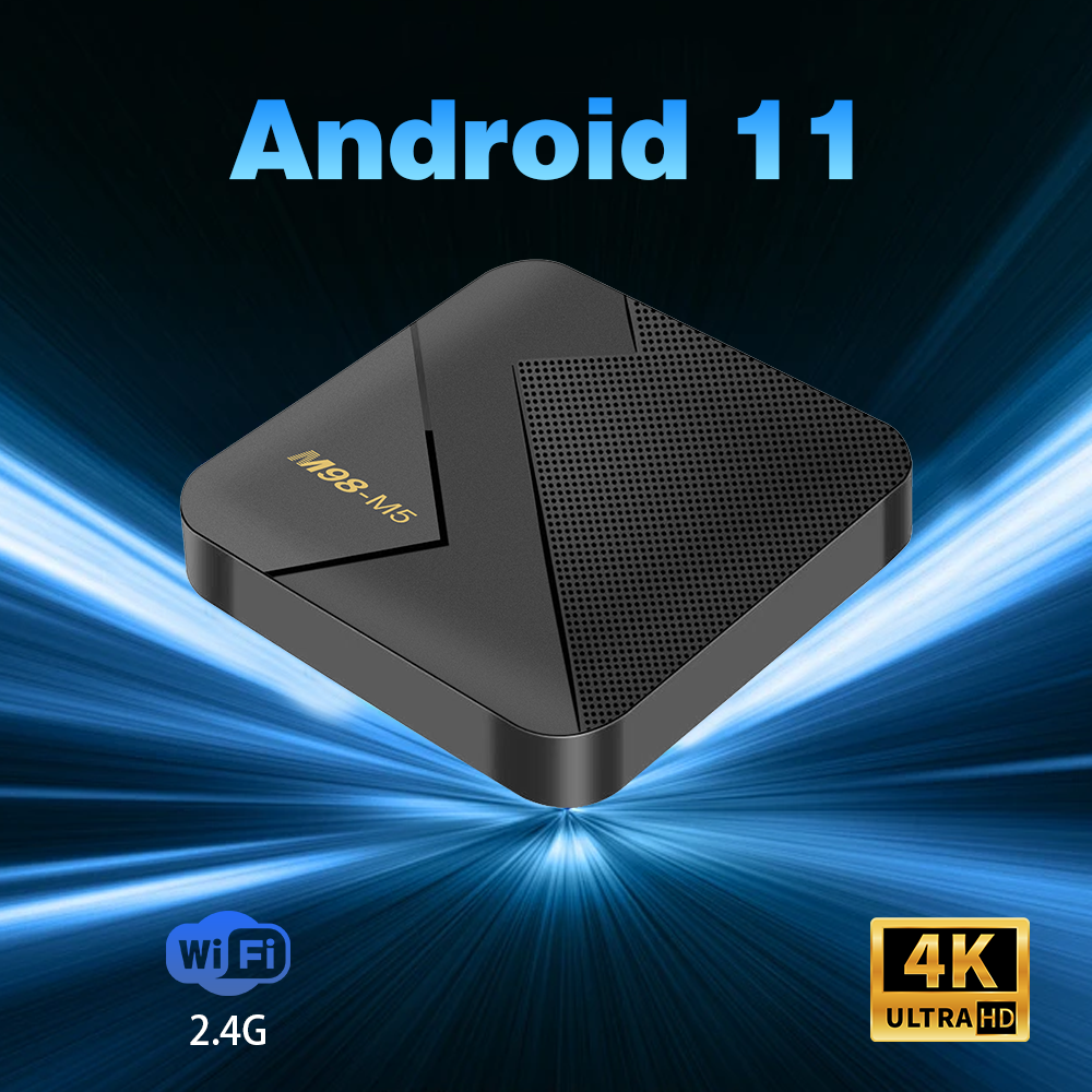 M98-M5 featuring Android 11, 2.4G WiFi, and 4K Ultra HD streaming capabilities
